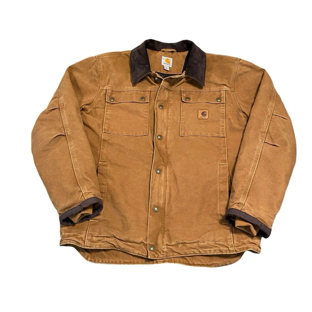 Carhartt Trucker Jacket Coat Men’s M Brown Duck Canvas Fleece Lined 103194-211